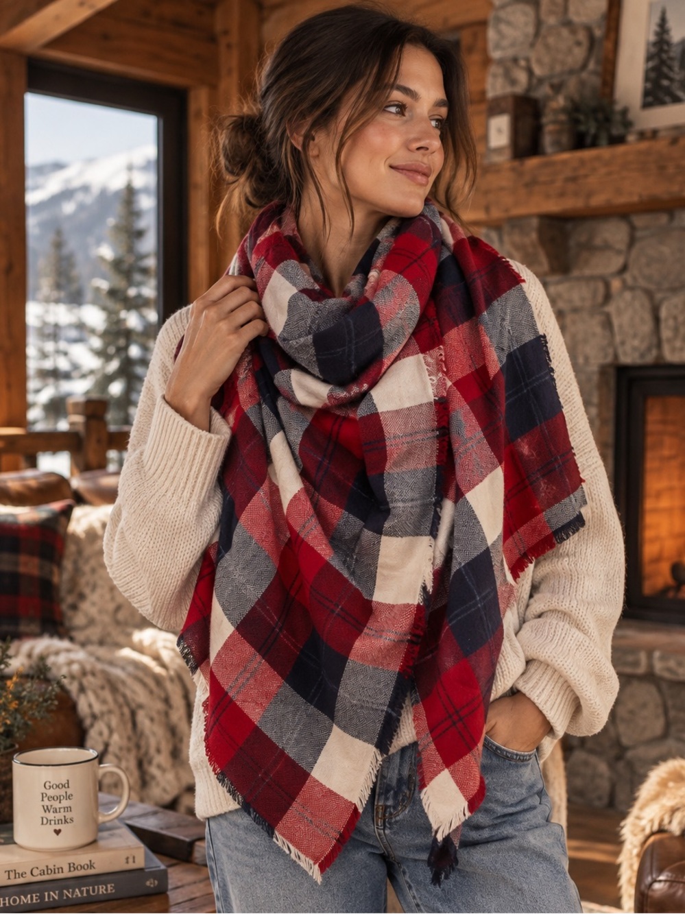 Buttercream Clothing Red Navy White Buffalo Plaid Blanket Scarf Cozy Wrap Fall